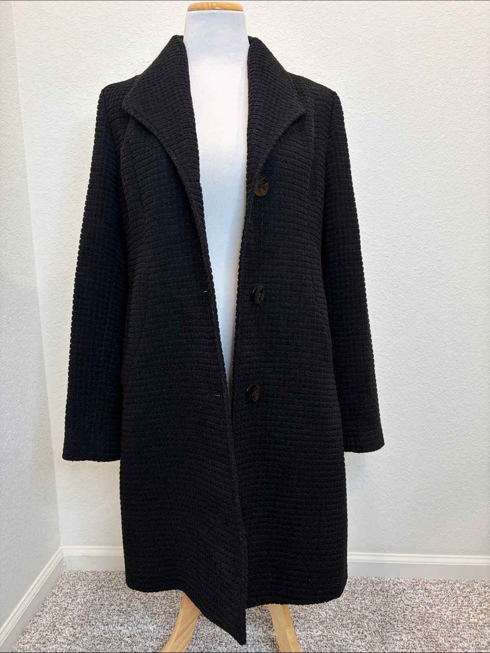 Jones New York Black Textured Wool Blend Long Coat Size 10